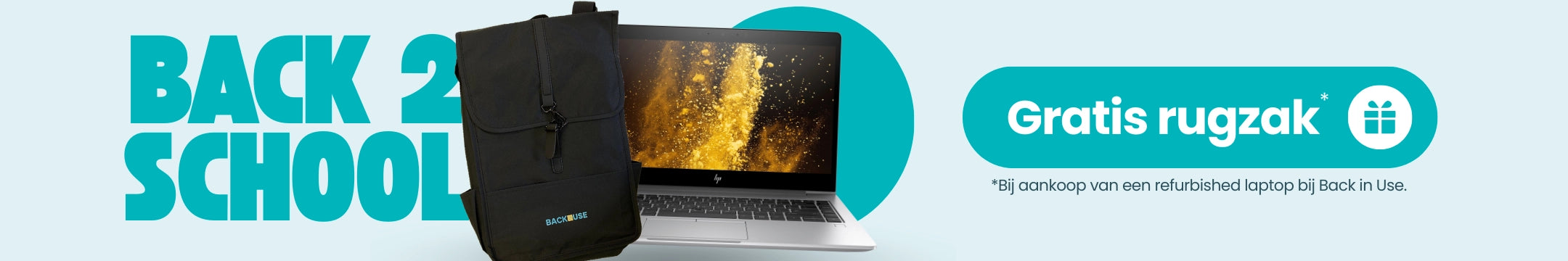 Banner Back to School actie met gratis rugzak bij aankoop van een refurbished laptop