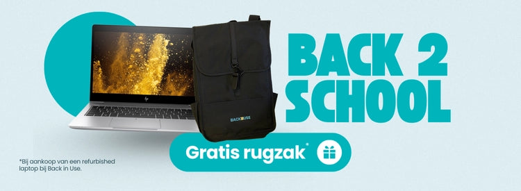Banner Back to School actie met gratis rugzak bij aankoop van een refurbished laptop